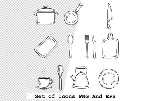 A Set of Kitchen Icons in Hand Drawn Style for Modern Design Projects