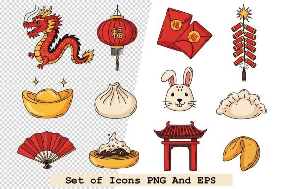 Building a Cohesive Visual Language with a Set of Chinese New Year Icons Vector