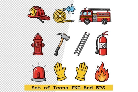 Firefighter Icons Vector Set for Clean Design