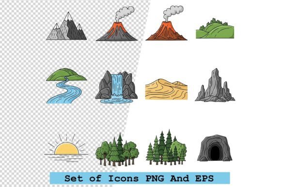 Hand-Drawn Landscape Icons for Modern Design