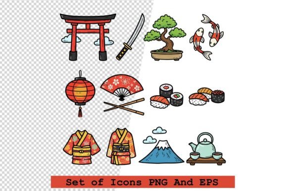 Japanese Icon Vector Illustration Set