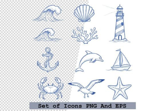 Ocean Icons in Hand Drawn Style