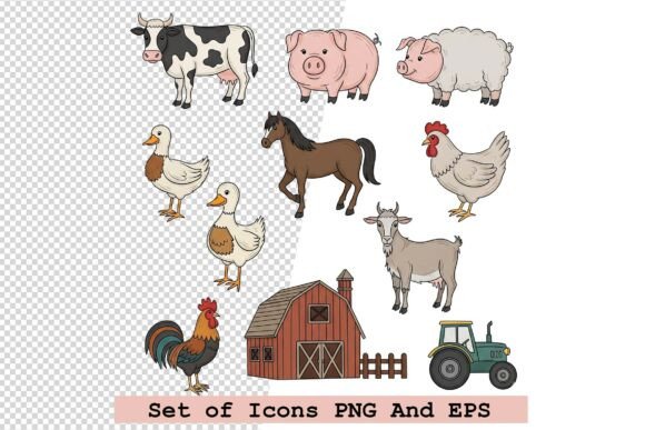 Set of Farm Animal Vector Illustration: A Practical Asset for Streamlined Design Workflows