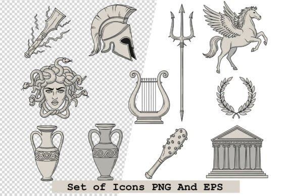 Set of Greek Mythology Icons Vector: A Modern Design Toolkit for Myth-Inspired Projects