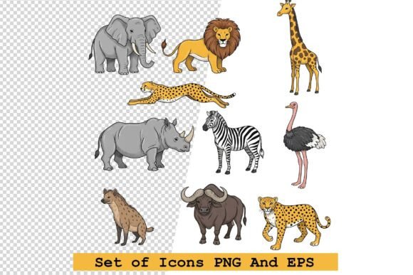 Set of Safari Animal Icons Vector