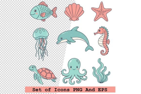Set of Sea Life Icon Vector Illustration: A Practical Resource for Modern Design Projects