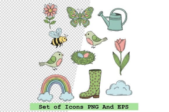 Set of Spring Icons in Hand Drawn Green: A Versatile Visual Toolkit for Modern Design