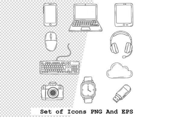 Set of Tech Icons Doodle Style