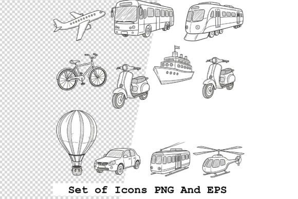 Set of Transport Icons in Hand Drawn: A Versatile Vector Icon Set for Modern Design Projects