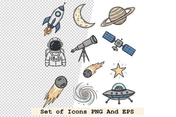 Space Icons Hand Drawn for Creative Projects